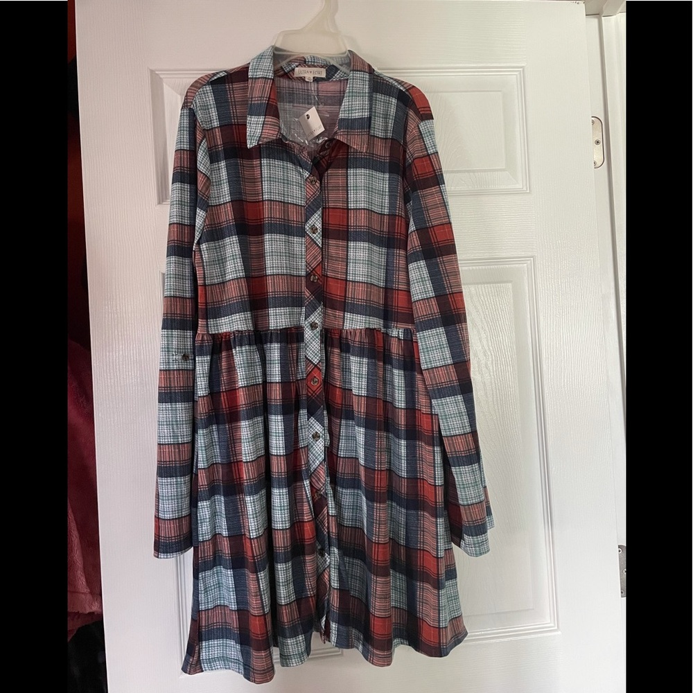 Ladies orange and blue plaid dress